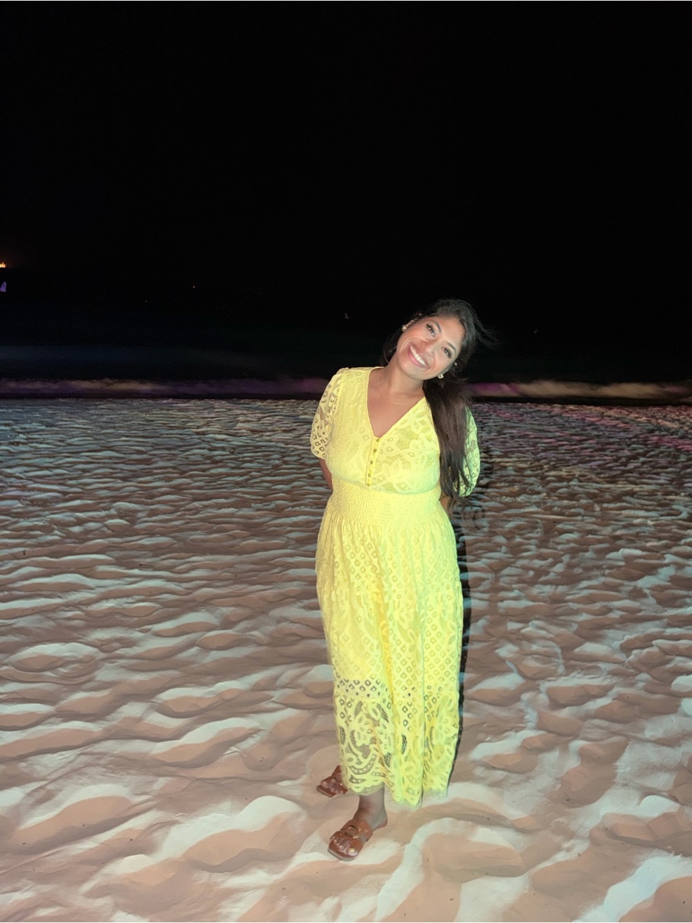 Yellow Lace V-Neck Midi Dress
